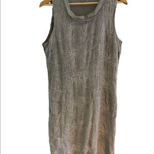 Lina Tomei Dress Linen Gray Embroidery Knit Side Panels Gray Women Medium